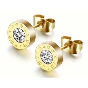 Stainless Steel Cubic Zirconia Round Stud Earrings